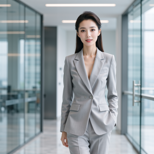 四十岁左右女性头像,穿职业套装,专业运营人员形象,办公室背景,干练专业气质